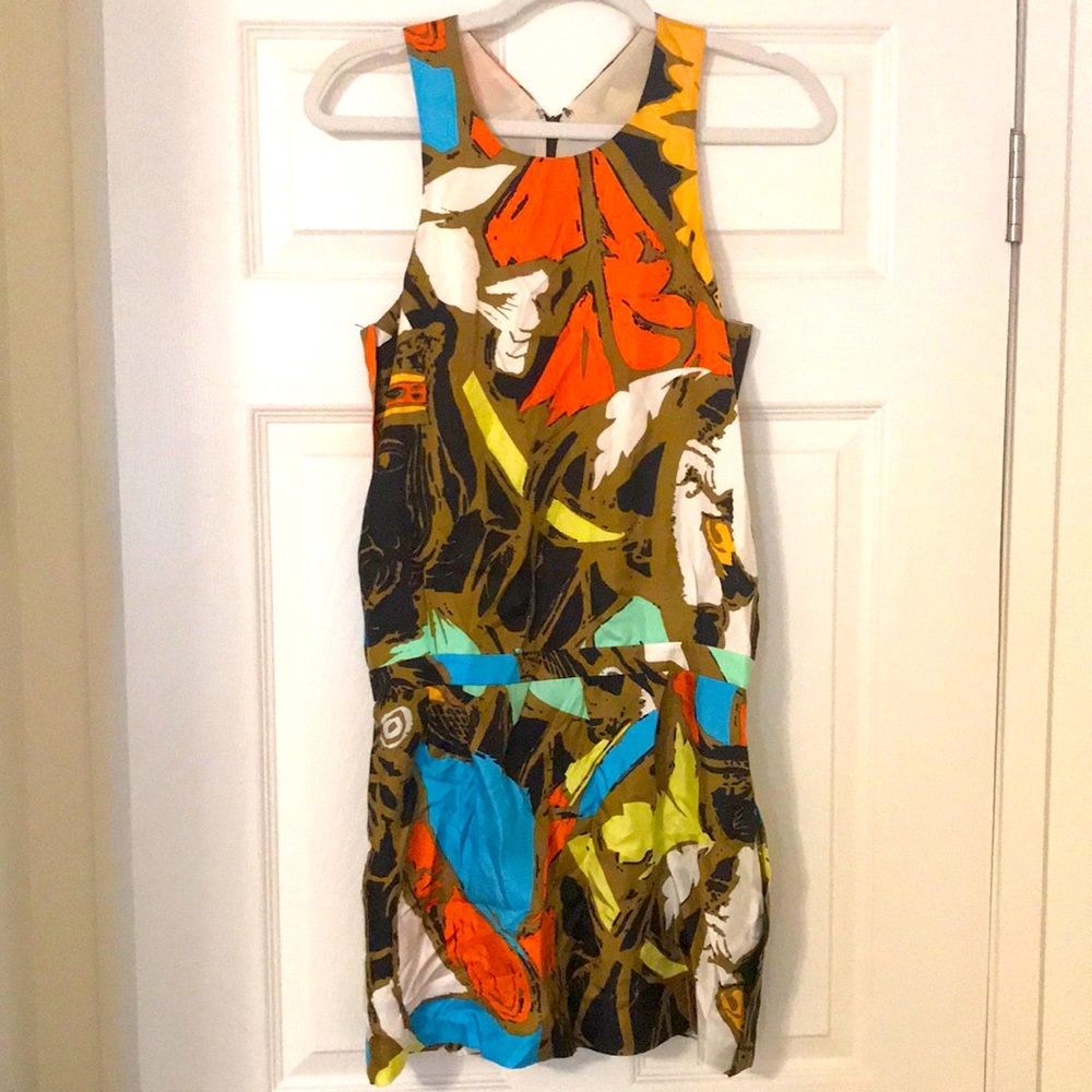 AUTH. BALENCIAGA Fall Spring Party Black/Brown Mini Silk Casual Dress 36 XS NEW